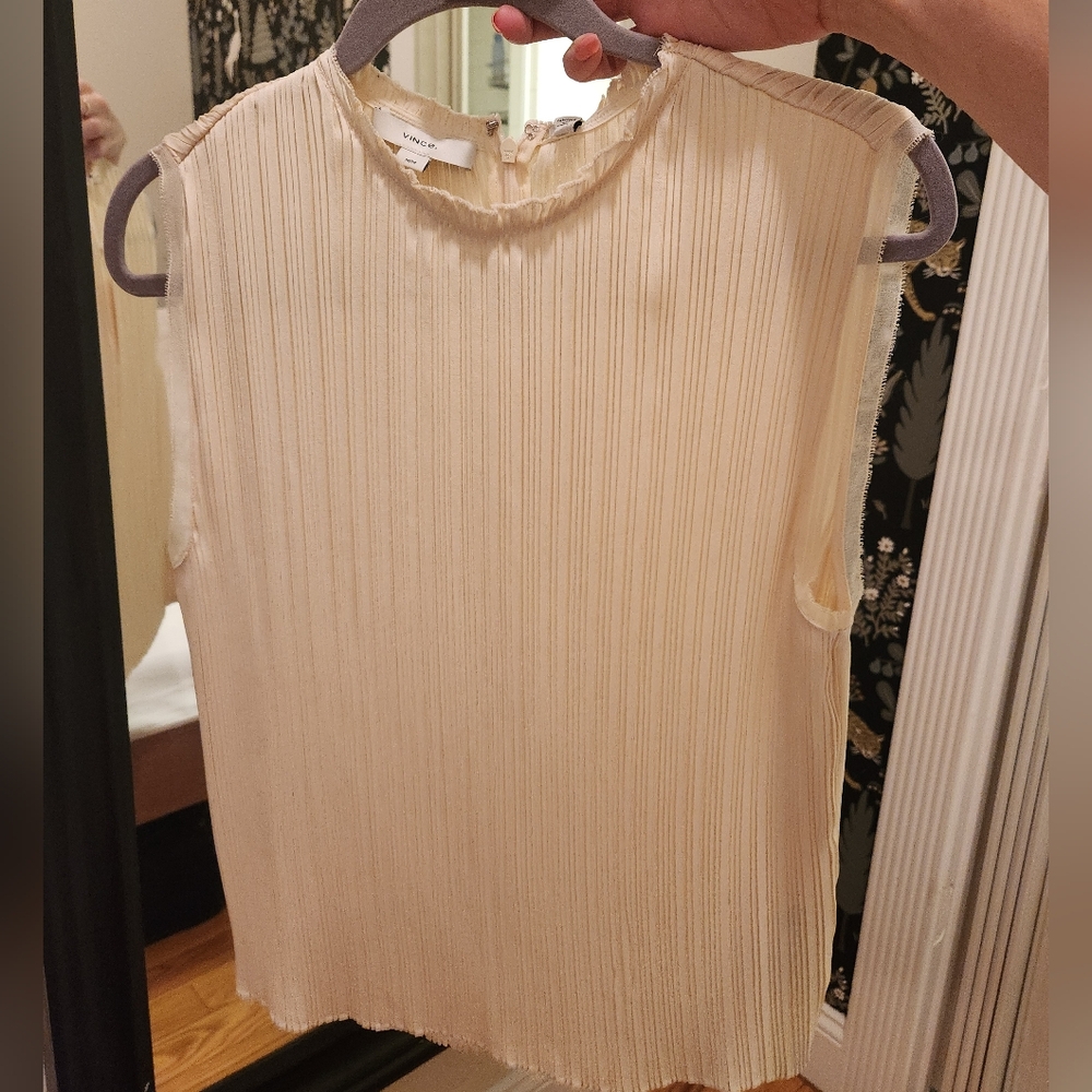 Vince Cream Pleated Sleeveless Blouse